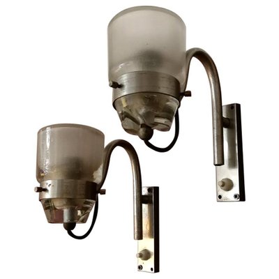 Italian Steel and Glass Sconces by Marco Zanuso for Oluce, 1950s, Set of 2-GDD-1096767