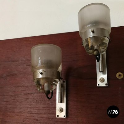 Italian Steel and Glass Sconces by Marco Zanuso for Oluce, 1950s, Set of 2-GDD-1096767