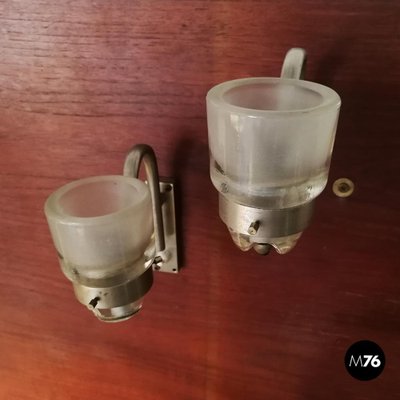 Italian Steel and Glass Sconces by Marco Zanuso for Oluce, 1950s, Set of 2-GDD-1096767