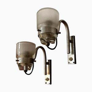 Italian Steel and Glass Sconces by Marco Zanuso for Oluce, 1950s, Set of 2-GDD-1096767