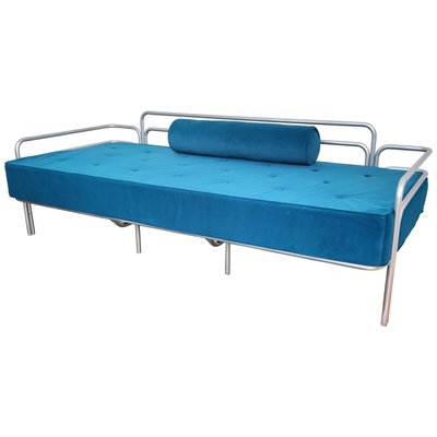 Italian Steel and Tufted Velvet Blue Daybed, 1960s-EUP-849347