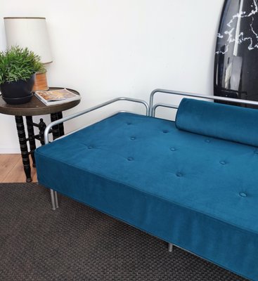 Italian Steel and Tufted Velvet Blue Daybed, 1960s-EUP-849347