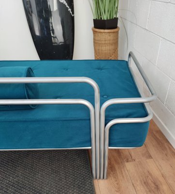 Italian Steel and Tufted Velvet Blue Daybed, 1960s-EUP-849347