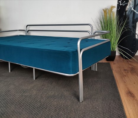 Italian Steel and Tufted Velvet Blue Daybed, 1960s-EUP-849347