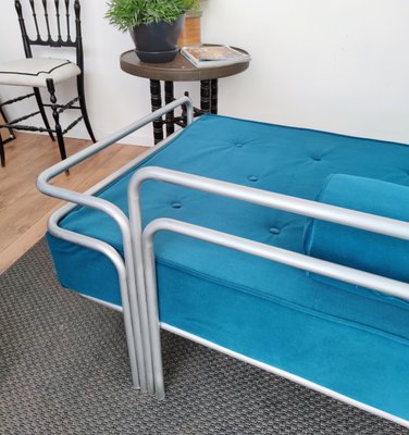 Italian Steel and Tufted Velvet Blue Daybed, 1960s-EUP-849347