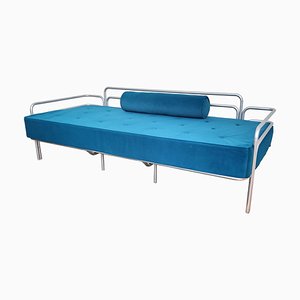 Italian Steel and Tufted Velvet Blue Daybed, 1960s-EUP-849347