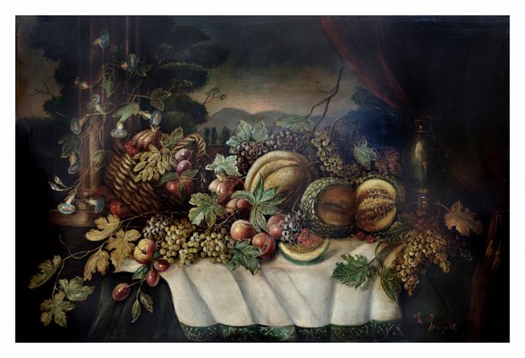 Italian Still Life, Neapolitan School, Oil on Canvas, Framed-YUW-1298513