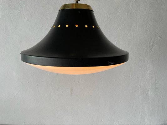 Italian Stilnovo Style Ceiling Lamp in Black Metal and White Acrylic Glass, 1950s-RDS-1316648