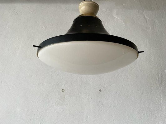 Italian Stilnovo Style Ceiling Lamp in Black Metal and White Acrylic Glass, 1950s-RDS-1316648