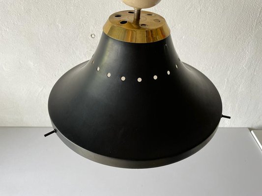 Italian Stilnovo Style Ceiling Lamp in Black Metal and White Acrylic Glass, 1950s-RDS-1316648