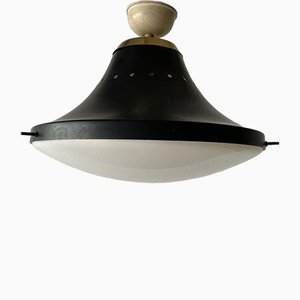 Italian Stilnovo Style Ceiling Lamp in Black Metal and White Acrylic Glass, 1950s-RDS-1316648