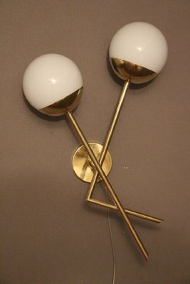 Italian Stilnovo Style Sconces in White Murano Glass & Brass, Set of 2-YF-1359270