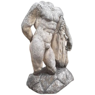 Italian Stone Torso of Hercules Sculpture with Base-MBH-1031872