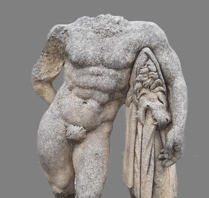 Italian Stone Torso of Hercules Sculpture with Base-MBH-1031872