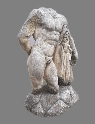 Italian Stone Torso of Hercules Sculpture with Base-MBH-1031872