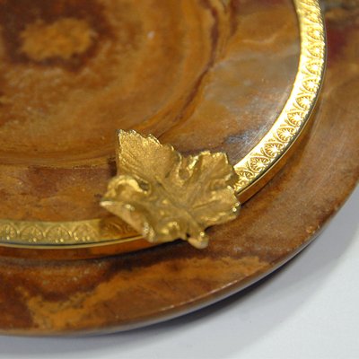 Italian Stoneware Ashtray with Brass Leaf, 1960s-GIW-872698