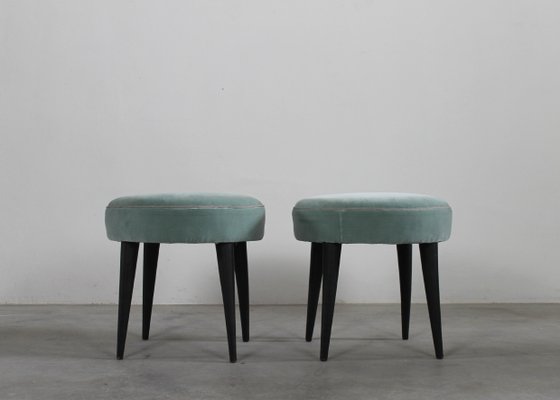 Italian Stools in Black Lacquered Wood and Padded Fabric attributed to Gio Ponti, 1950s, Set of 2-IVC-2017182