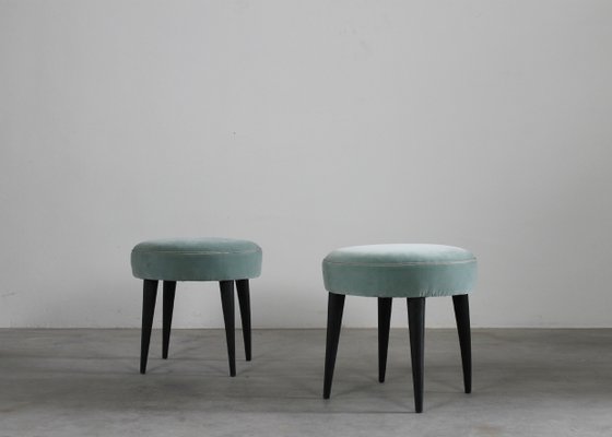 Italian Stools in Black Lacquered Wood and Padded Fabric attributed to Gio Ponti, 1950s, Set of 2-IVC-2017182