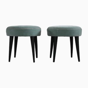 Italian Stools in Black Lacquered Wood and Padded Fabric attributed to Gio Ponti, 1950s, Set of 2-IVC-2017182