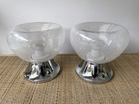 Italian Stripe Murano Glass and Metal Chrome Lamps attributed to Veart. 1970s, Set of 2-FUE-1382853