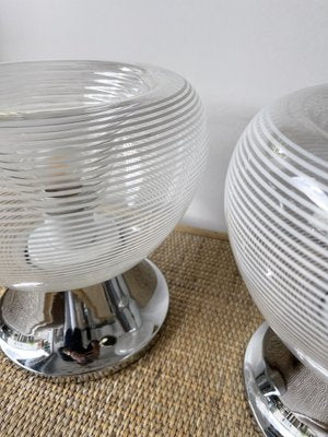 Italian Stripe Murano Glass and Metal Chrome Lamps attributed to Veart. 1970s, Set of 2-FUE-1382853