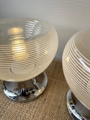 Italian Stripe Murano Glass and Metal Chrome Lamps attributed to Veart. 1970s, Set of 2-FUE-1382853