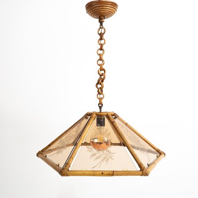 Italian Suspension Lamp in Glass and Bamboo, 1970s-UPW-1284610