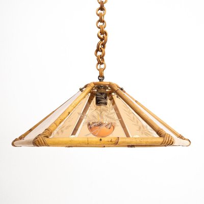 Italian Suspension Lamp in Glass and Bamboo, 1970s-UPW-1284610