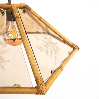 Italian Suspension Lamp in Glass and Bamboo, 1970s-UPW-1284610