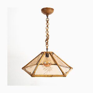 Italian Suspension Lamp in Glass and Bamboo, 1970s-UPW-1284610