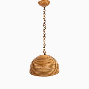 Italian Suspension Lamp in Rattan, 1970s-UPW-1284604