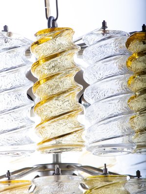 Italian Swirl Chandelier with Twisted Amber & Clear Murano Glass from Venini, 1960s-DEK-932718