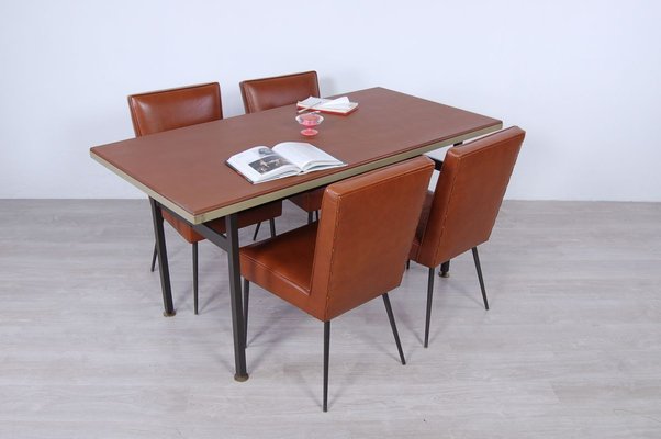 Italian Table and Office Chairs from Trau, 1960s, Set of 5-XSG-910307