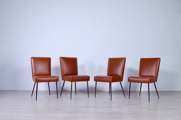 Italian Table and Office Chairs from Trau, 1960s, Set of 5-XSG-910307