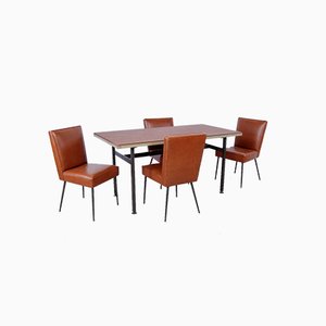 Italian Table and Office Chairs from Trau, 1960s, Set of 5-XSG-910307