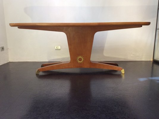 Italian Table in Brass and Cherry, 1950s-QZG-1404488