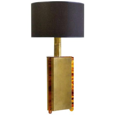 Italian Table Lamp in Faux Tortoise and Brass, 1970s-FO-675834