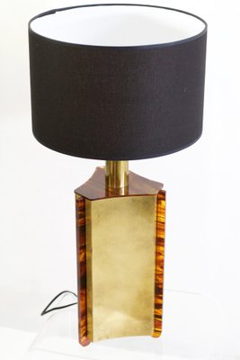 Italian Table Lamp in Faux Tortoise and Brass, 1970s-FO-675834