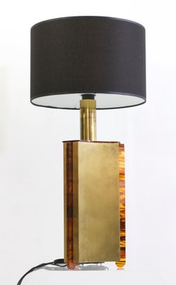 Italian Table Lamp in Faux Tortoise and Brass, 1970s-FO-675834