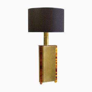 Italian Table Lamp in Faux Tortoise and Brass, 1970s-FO-675834