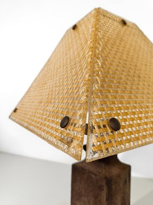 Italian Table Lamp in Stoneware and Cane Rattan Encased in Clear Acrylic from Targetti, 1970s-UIW-2042800