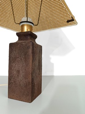 Italian Table Lamp in Stoneware and Cane Rattan Encased in Clear Acrylic from Targetti, 1970s-UIW-2042800