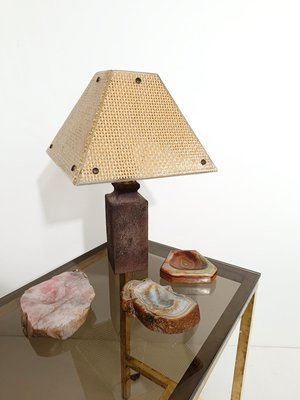 Italian Table Lamp in Stoneware and Cane Rattan Encased in Clear Acrylic from Targetti, 1970s-UIW-2042800