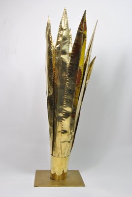 Italian Table Lamp with Brass Base and Leaves, 1970s-WFB-738565