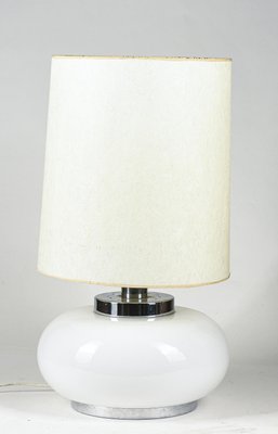 Italian Table Lamp with Chromed Metal Base and White Milk Glass & Fabric Lampshade, 1960s-RAQ-1115461