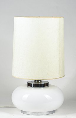 Italian Table Lamp with Chromed Metal Base and White Milk Glass & Fabric Lampshade, 1960s-RAQ-1115461