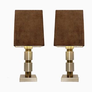 Italian Table Lamp with Suede Shade, 1970s, Set of 2-JG-1239354