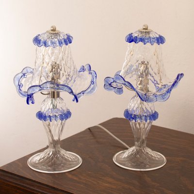 Italian Table Lamps in Clear and Blue Murano Glass, 2000s, Set of 2-MPO-1800643