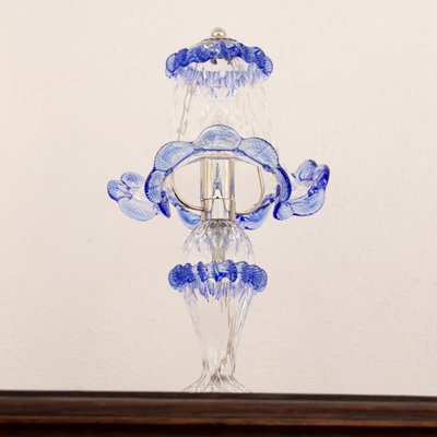 Italian Table Lamps in Clear and Blue Murano Glass, 2000s, Set of 2-MPO-1800643