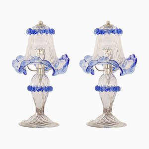 Italian Table Lamps in Clear and Blue Murano Glass, 2000s, Set of 2-MPO-1800643